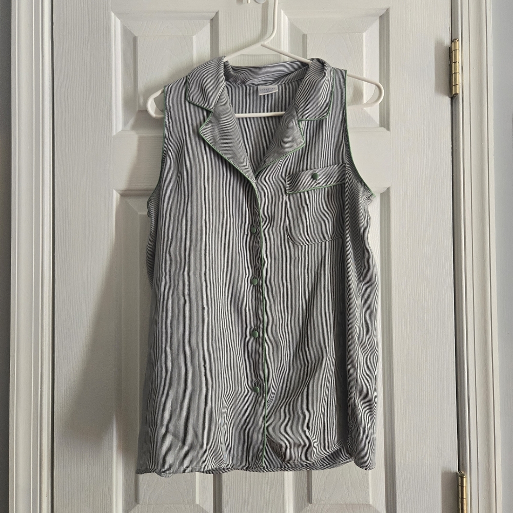 Striped Sleeveless Button-Up Blouse